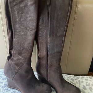 Franco Sarto Dark Brown Over the Knee Wedge Boots